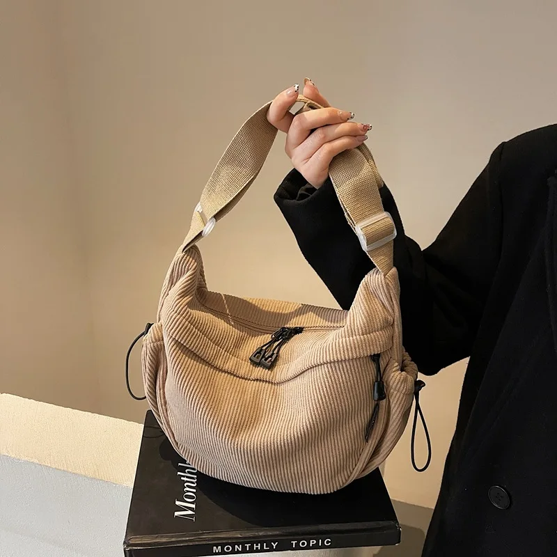 

Вельветовая сумка через плечо для женщин, сумка через плечо, сумка для пельменей, легкая простая полосатая дорожная сумка, кошелек и сумки, сумка-сумка