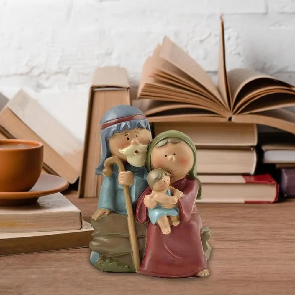 Durable Cute Holy Family Figurine Unique Cartoon Jesus Christ Figurine Safe Christmas Manger Ornaments Home Decor