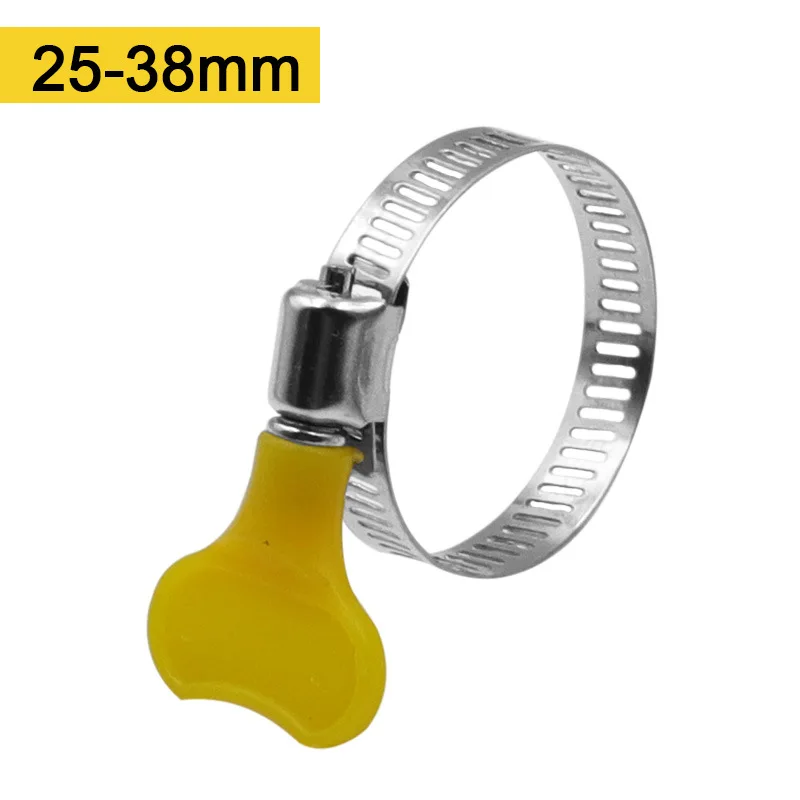 5 pcs 8-44mm Adjustable Yellow Plastic Handle Hand Twist Hose Clamps Worm Driving 201 Stainless steel Pipe Clips For Tube