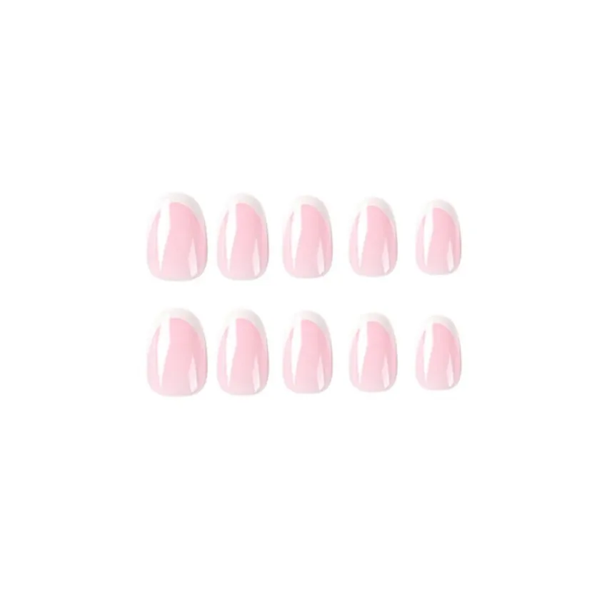 24 pièces/ensemble français ovale faux ongles ensemble bord blanc nu portable presse sur ongles conseils couverture complète courte acrylique amande faux ongles Art