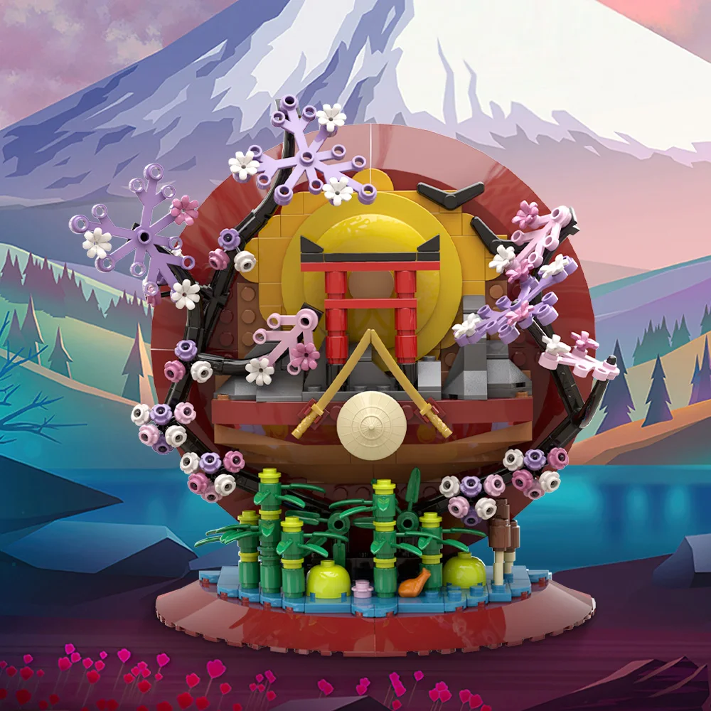 MOC Japanse Kunst 3D Schilderijen Bouwstenen Model Japan Stad Street View 3D Sakura Art Fotolijst Bricks Montage Speelgoed Geschenken