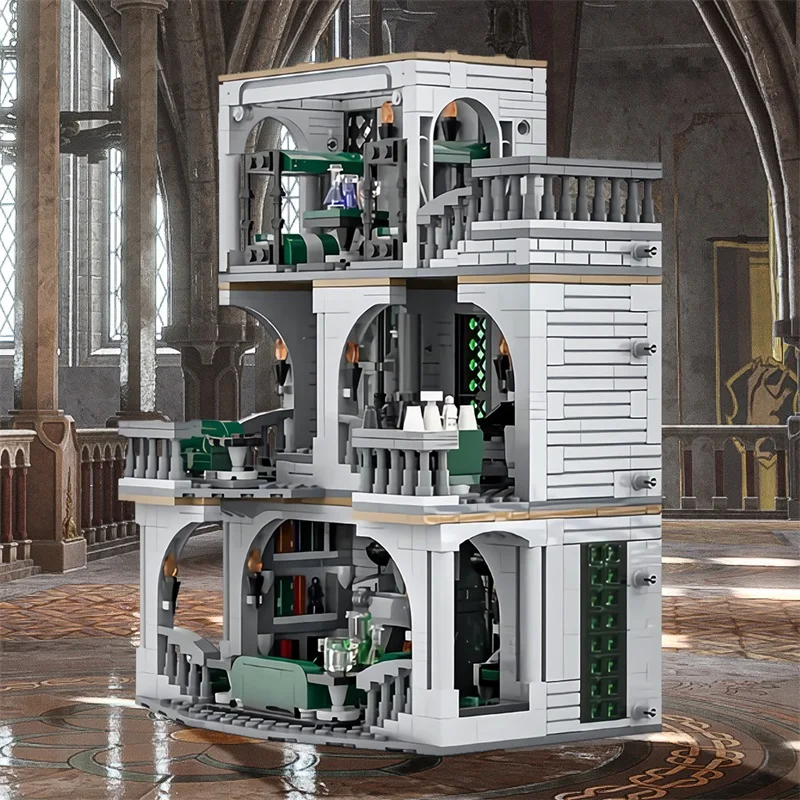 Moc Slytherin Gemeinschaft sraum und Wohnheim Bausteine magische Akademie Gebäude Montage Spielzeug Geschenk Wohnung Haus Schloss Sammlung