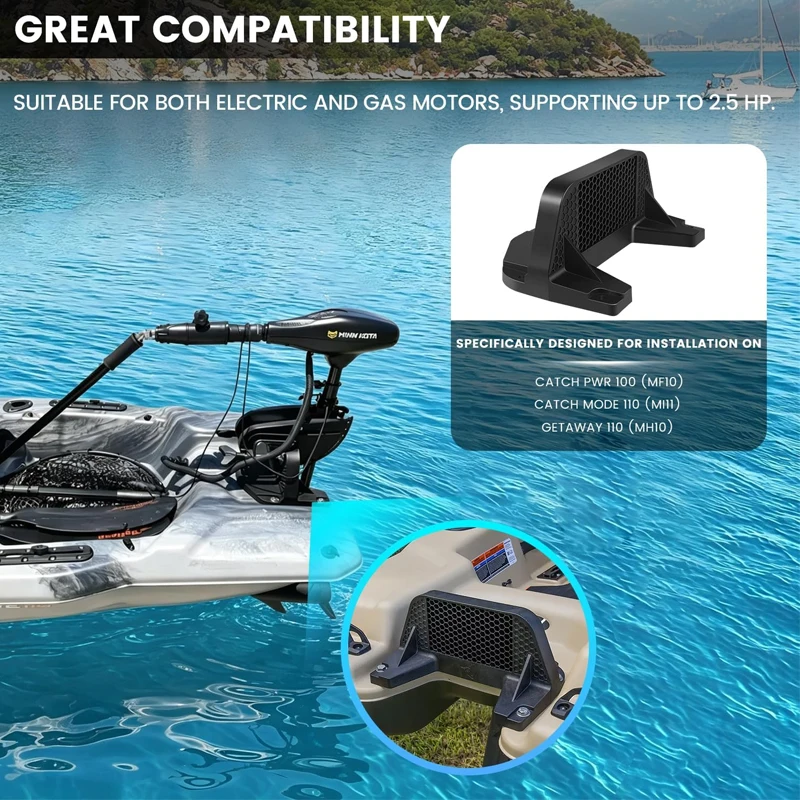 Outboard Transom Kayak Motor Mount for Installation On Catch PWR 100, Mode 110, Getaway 110 Suitable, Supporting Up to 2.5 HP