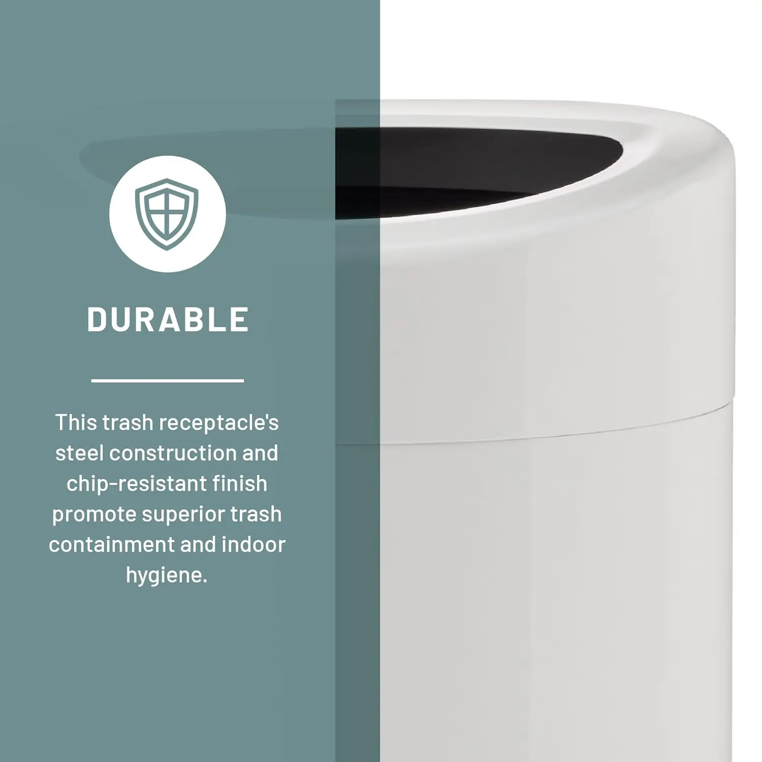 Open-Top Modern Trash Can, Durable & Puncture-Resistant Stainless Steel, 14 Gallon, White