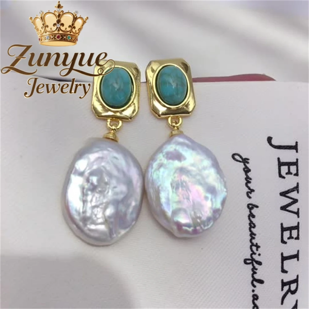 

Square Turquoise Baroque Natural Freshwater Pearl Stud Earrings Luxury Quality Jewelry Fashion Jewelry Exquisite Elegant Charms