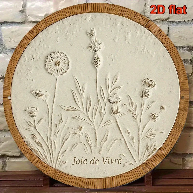 1pc 2D Flat Round Metal Tin Sign 20x20 Inch Imitation Embossed Wild Flower Plaque Farmhouse Indoor Wall Decor