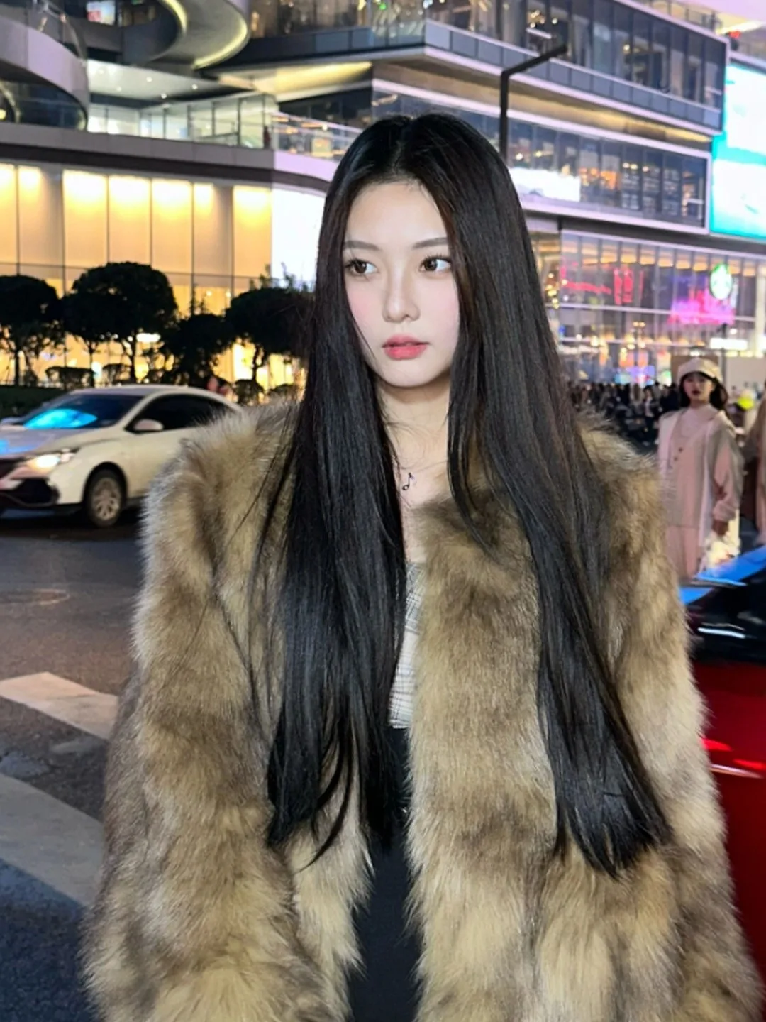 

Retro Gentle High-End Beautiful Fur Coat Faionable Sli Lovely Outerwear Winter Long Sve V-Ne Fur Collar