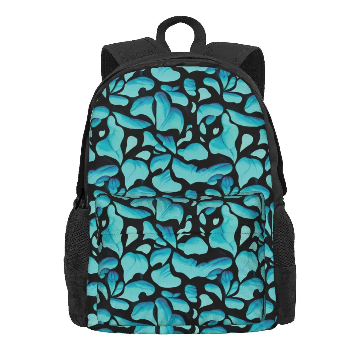 Blue Leaf Print Backpack Abstract Leaves Trekking Backpacks Student Unisex Designer Big School Bags Funny Rucksack