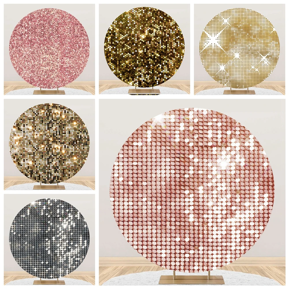 Glitters Printing Round Backdrop Cover For Photography Adult Birthday Party Decor Baby Portrait Photographic Background Props