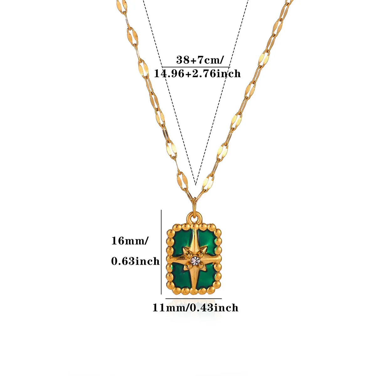 Vintage Green Enamel North Star Pendant Necklace For Women Square Tarot Medal Zircon Necklaces Fashion Jewelry Her Gift