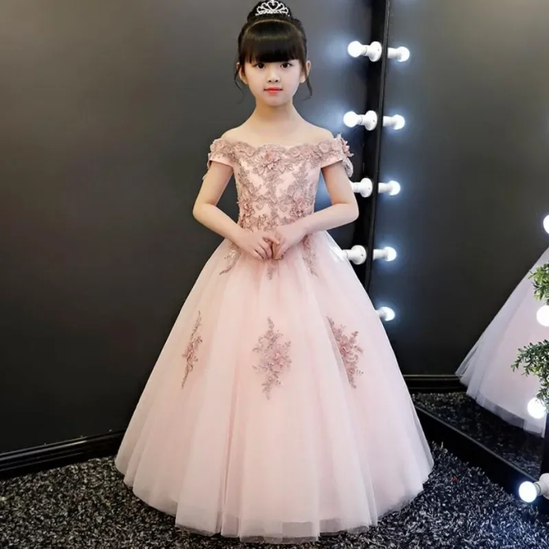 

Flower Girl Dress Shoulderless Wedding Dress Appliques Party Princess Birthday Dress First Communion Gown for Girls