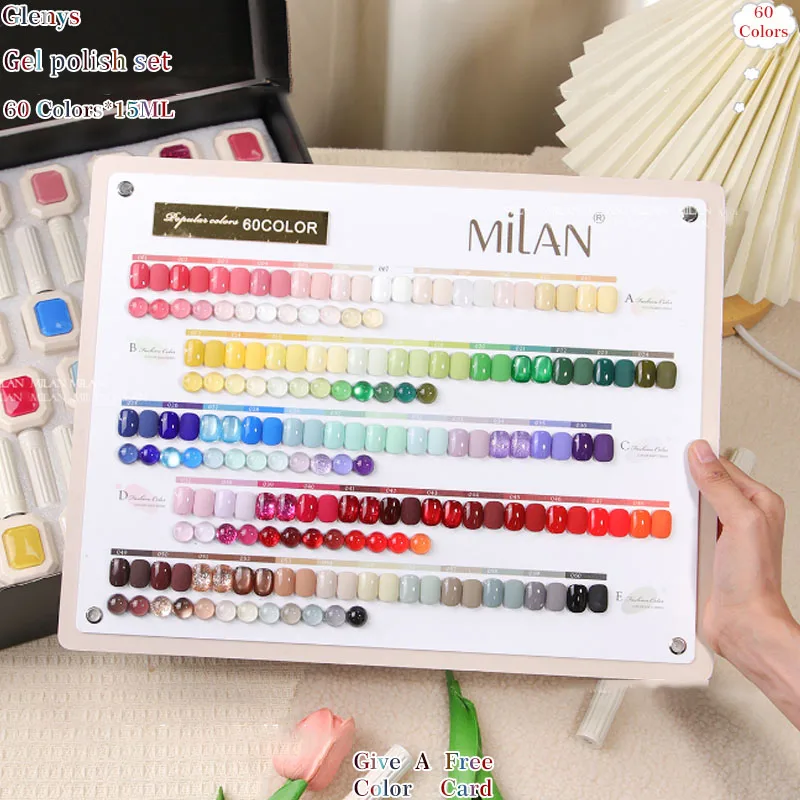Glenys 60 color nail polish gel net red popular whitening immersion gel color matching card nail shop essential varnish set
