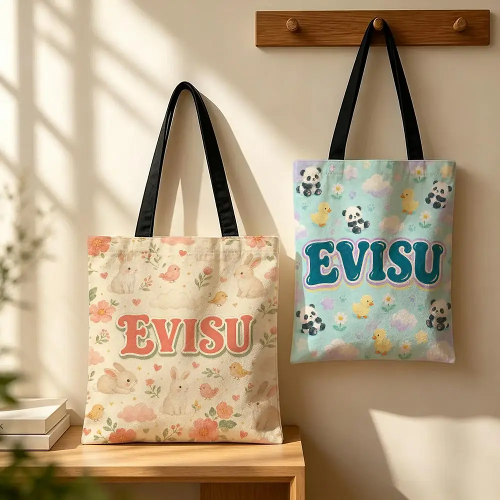 fashion Evisu Storage Bags Canvas Tote Bag Minimalist Casual Spacious for Shopping Travel and Gift