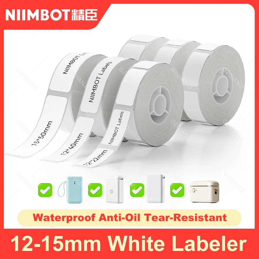 Waterproof Niimbot White Label Thermal Paper for D11 D110 D101 Printer Label Sticker Paper Roll Anti-Oil Tear-Resistant