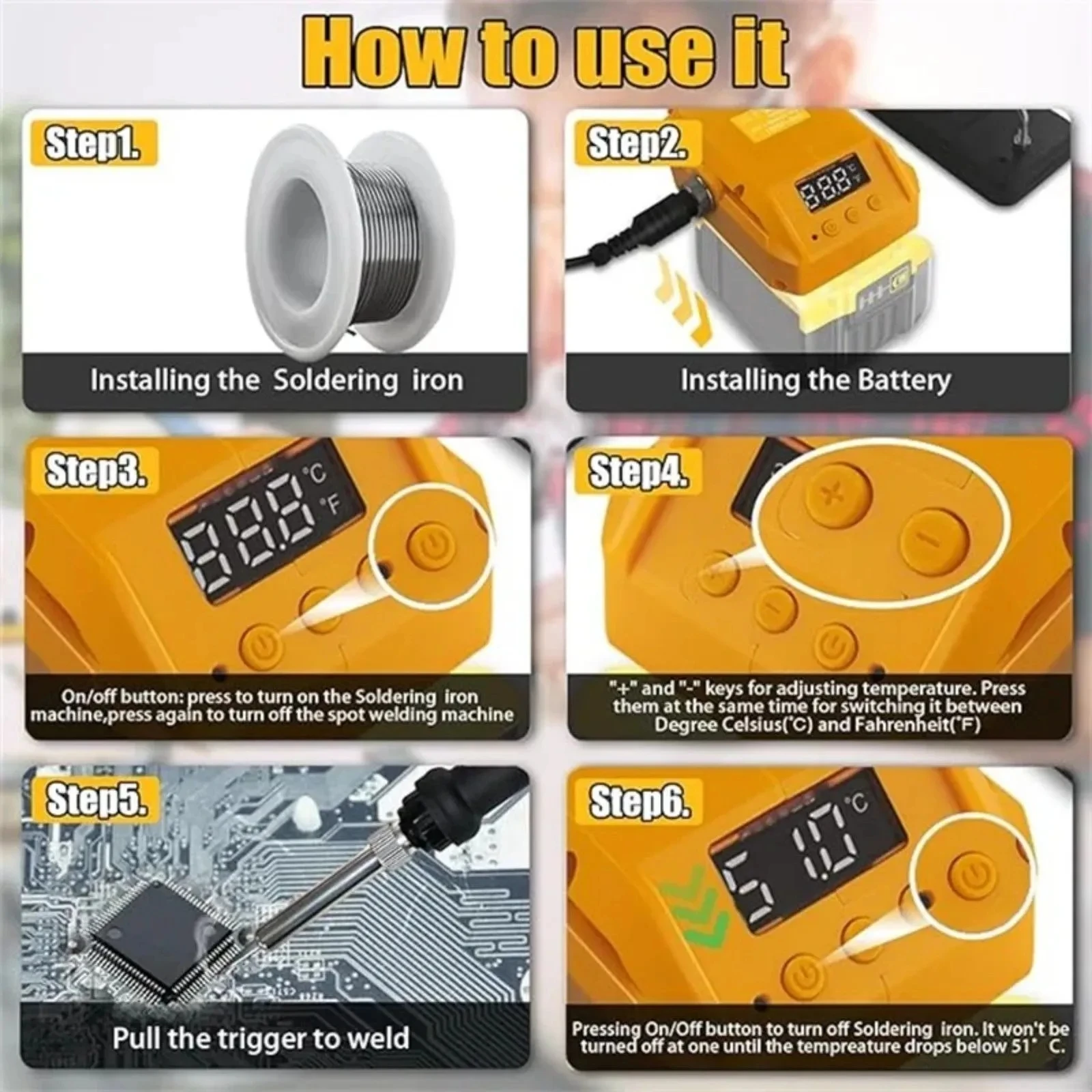 Cordless Soldering Iron for DeWalt 18V 20V Battery 60W Portable Station Fast Heating Adjustable Temp DIY Repair Soldering Tool