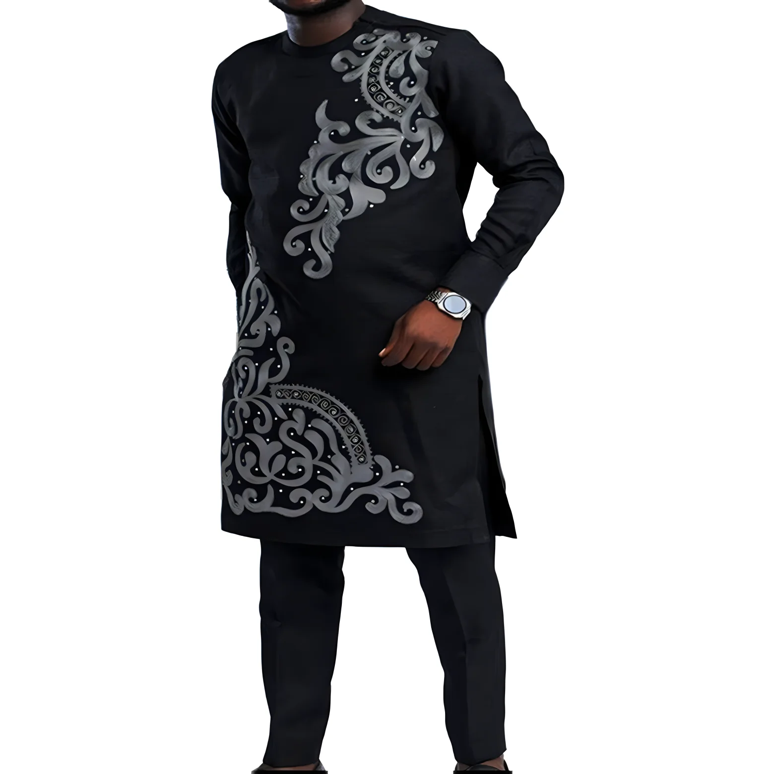 men kaftan outfits fashion tracksuit hip hop set dashiki embroidery dress outwear casual coat jacket africa clothing 2024