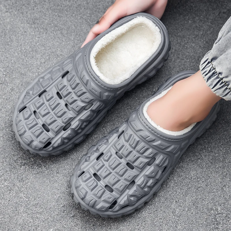 Winter Clogs Fleece Lined Half Shoes for Men Mules Women Large Size Slippers Indoor Open-back Casual Shoes Plush Slides Sandal