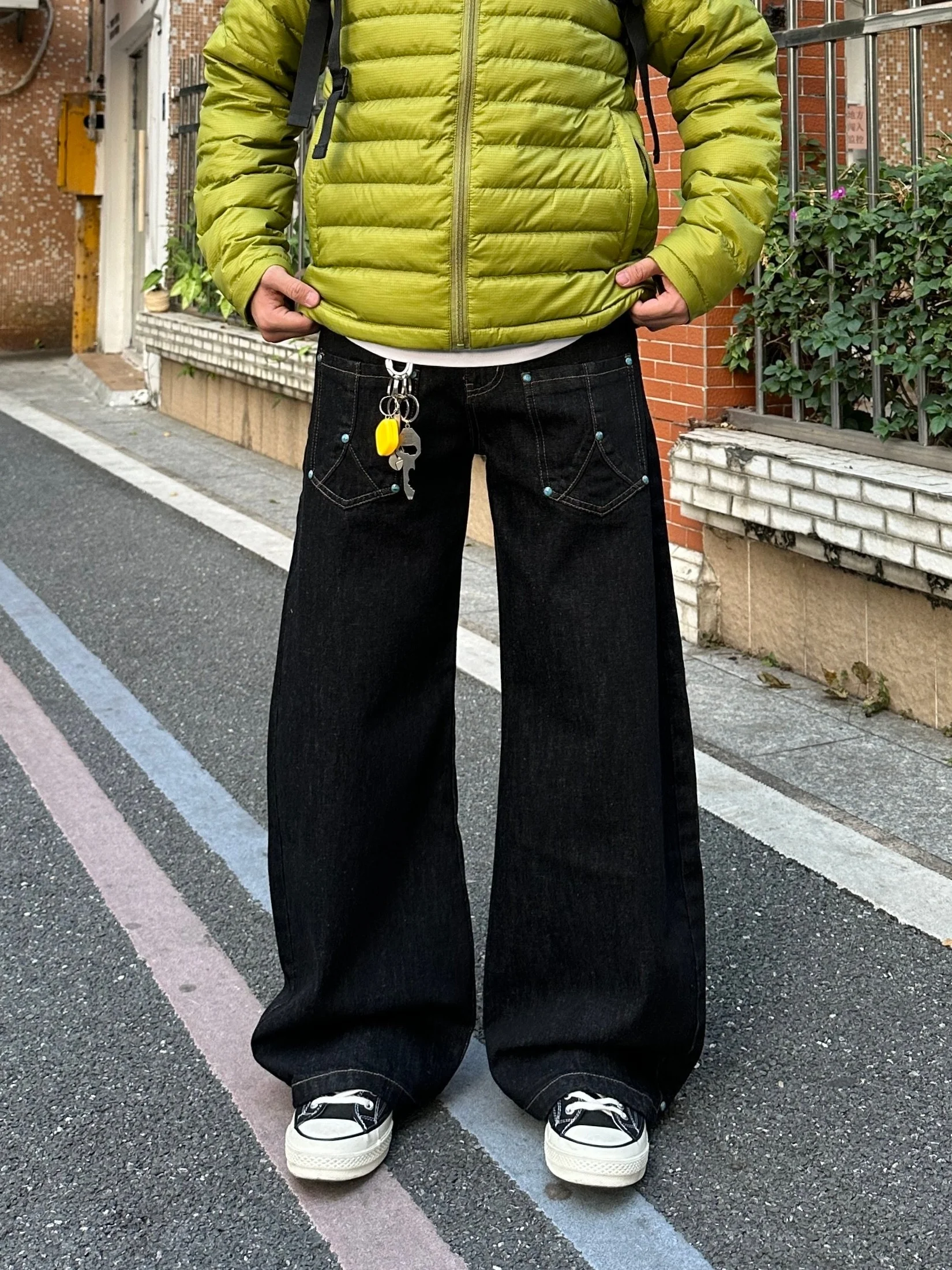 

Cleanfit American Sle Vintage Turquoise Studs Wide Leg Casual Pants Loose Bla Original Cow Knife Pants for Men