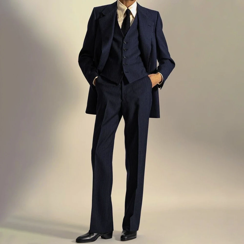 

Elegant Men's Suit Luxury Striped 3 Piece(Jacket+Pants+Vest) Single Breasted Set Formal Banquet Evening Party Gentlemen Costume
