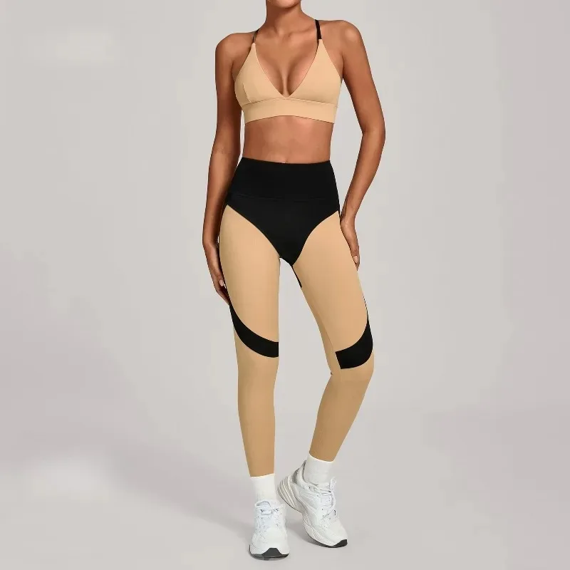 طقم يوجا نسائي عالي التمدد ومزود بألوان متعددة، طقم رياضي ضيق بخصر عالٍ ورفع الورك، طقم للجري واللياقة البدنية في الهواء الطلق #4