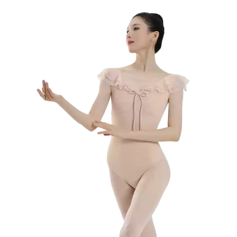 

Adult Cosplay Double Layered Lotus Collar Sleeveless Body Dress for Ballet Practice Gymnastics Basic Training Jumpsuit