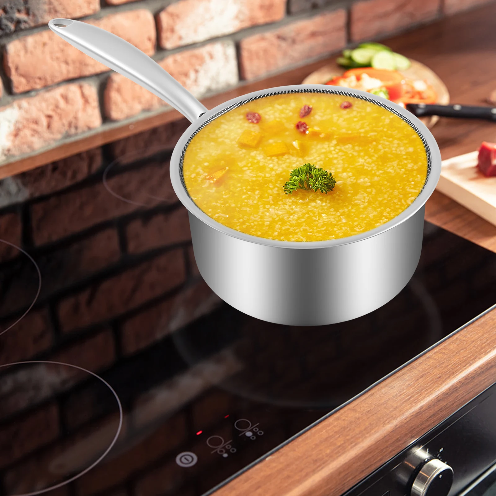 

Stainless Steel Saucepan Uniform Heating Honeycomb Non Stick Pan with Ergonomic Handle Thermal Insulation Milk Saucepan for