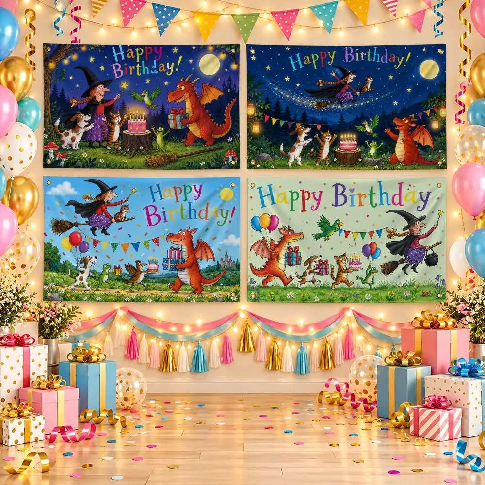 Book Room on the Broom Flags Birthday Party Flags Decorative  Banner for Outdoor Garden  Party Home Wall Hanging Decor