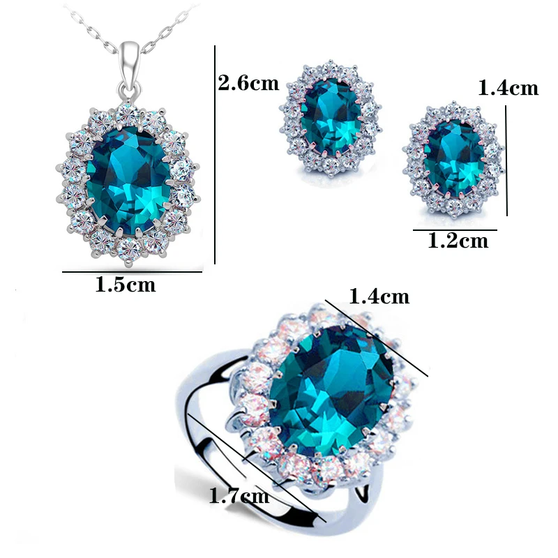 Elegant European And American Queen Sapphire Jewelry Necklace Earrings Ring Zircon Jewelry Set For Women Gift