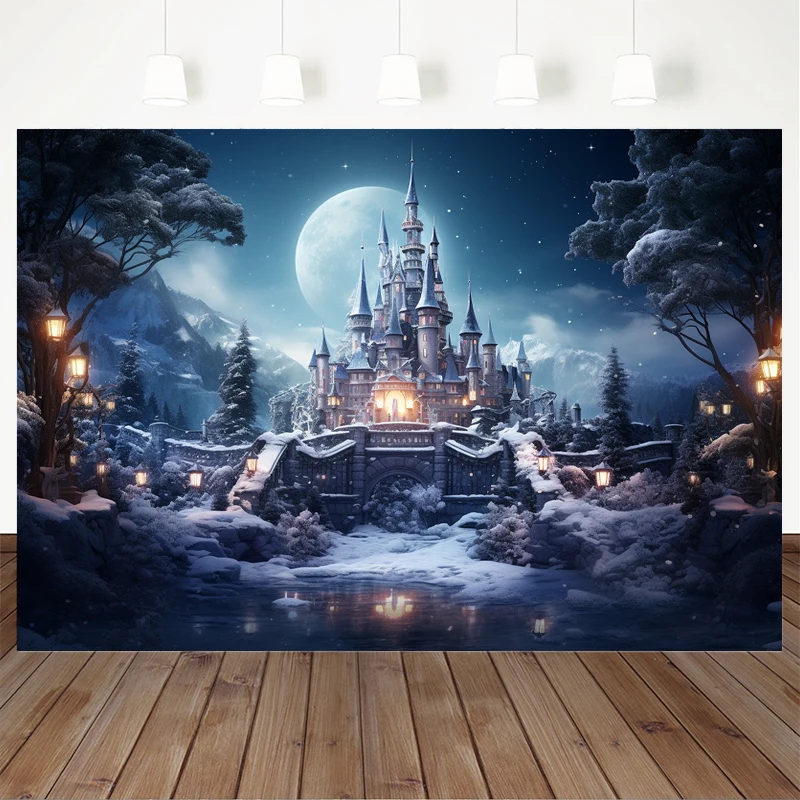모시카 성 달 배경 사진 소품, 크리스마스 밤 사진 스튜디오 키트, 배경 벽지 장식, 포토존