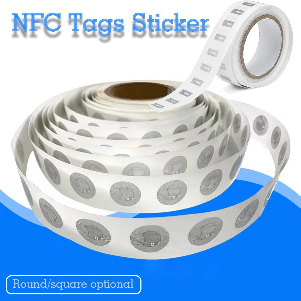 NTAG213 Chip Blank NFC Stickers Adhesive Labels RFID Tags Rewritable 144 Bytes Memory Compatible with All NFC-Enabled Smartphone