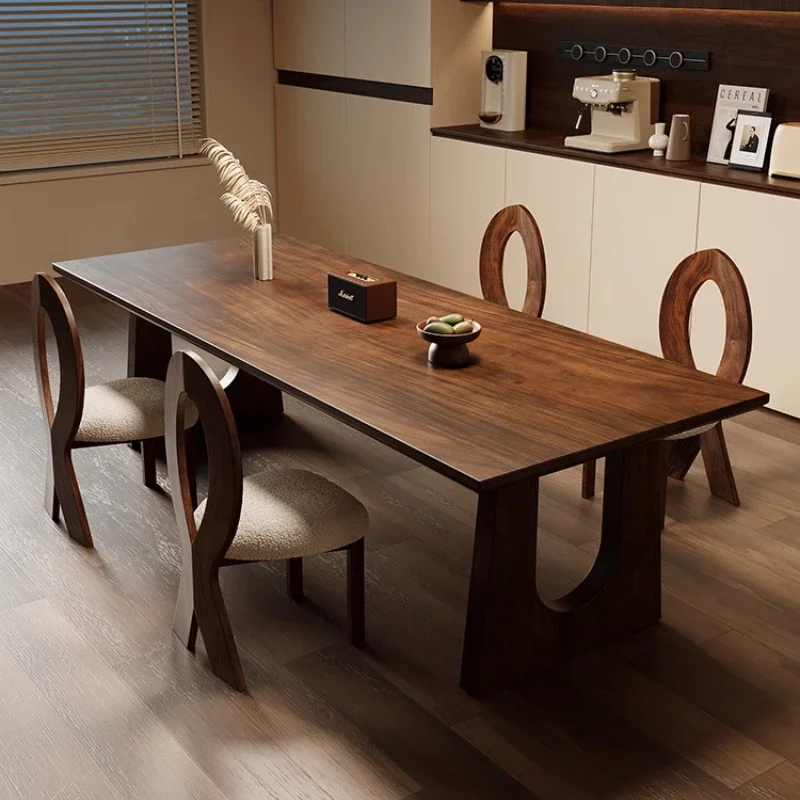 

Shuangpin South American walnut dining table solid wood medium and ancient style home eating large board log