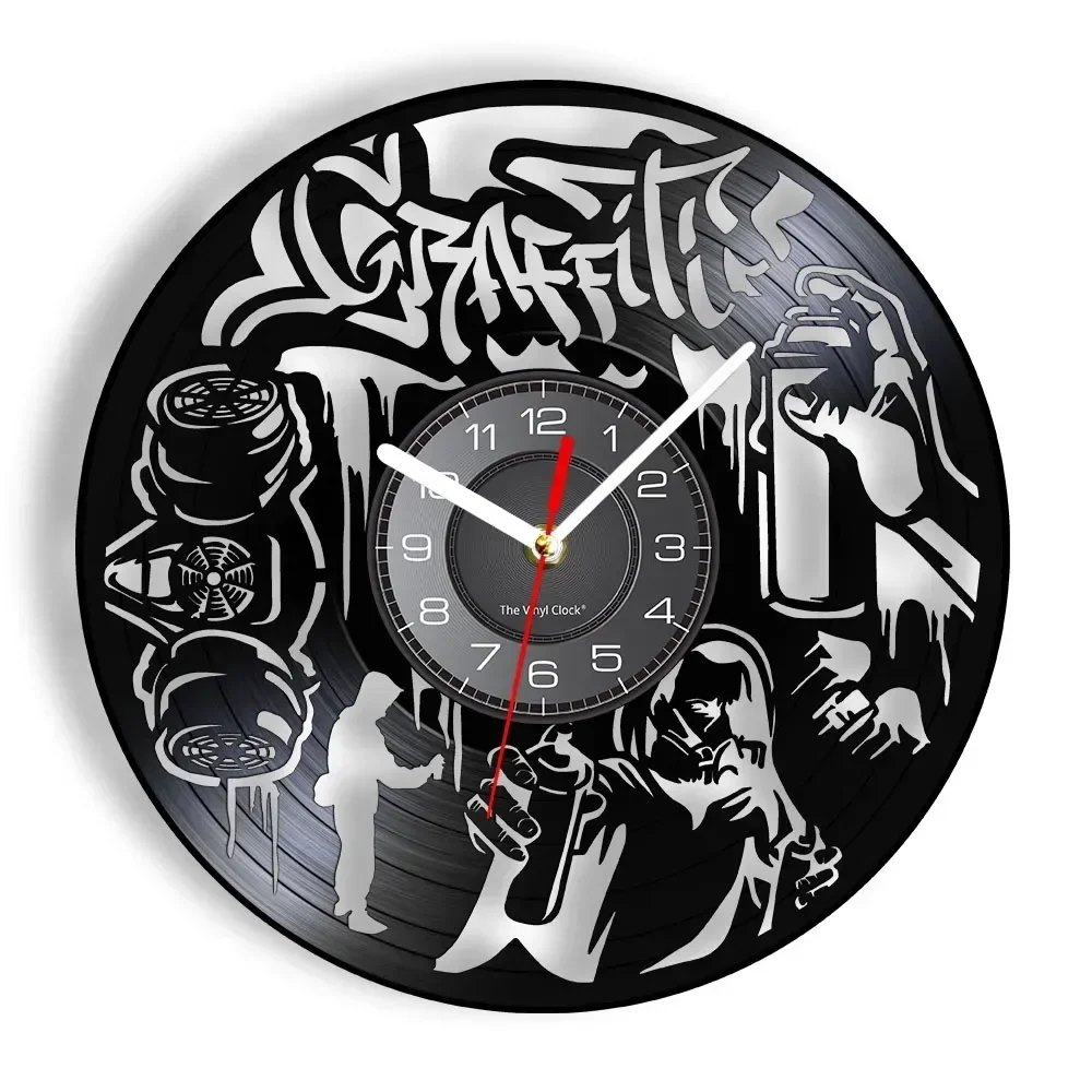 Spray Paint Graffiti Drawing Pop Art Vinyl LP Record Wall Clock Abstract Lacquer Painting Street Silent Watch Living Room Decor