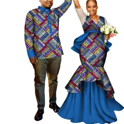 Fashion Couple Clothes African Print Long Sleeve Men Shirt Women Maxi Dress for Wedding Party African Clothes WYQ755