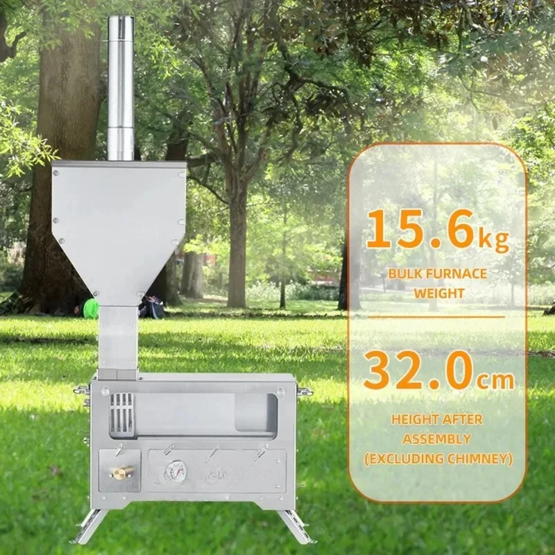Portable Stainless Steel Wood Burning Pellet Stove Outdoor Camping Cooking Furnace Heating Camping Equipment