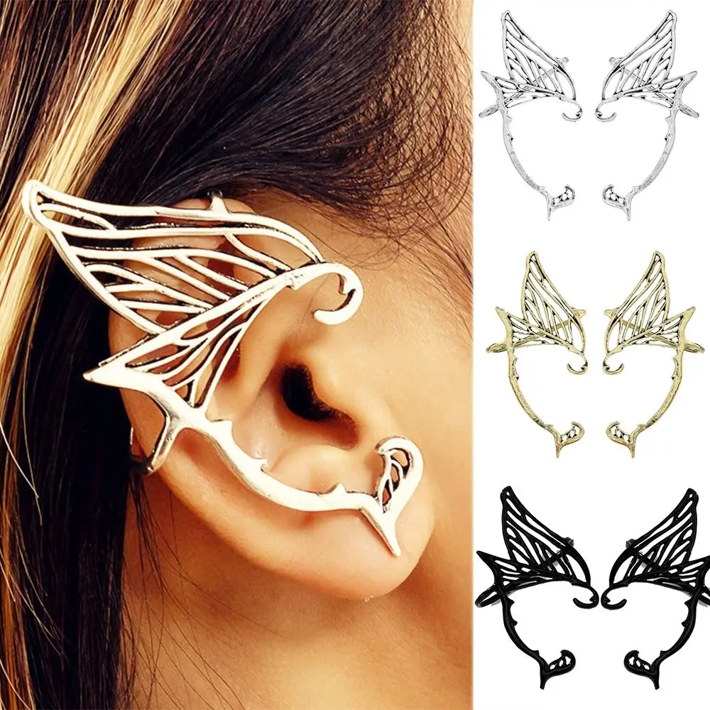 Cute Antique Gold Color Elf Ear Clip Korean Style Alloy Single Side Earrings Jewelry Accessories Ear Hook Ear Cuff Carnival