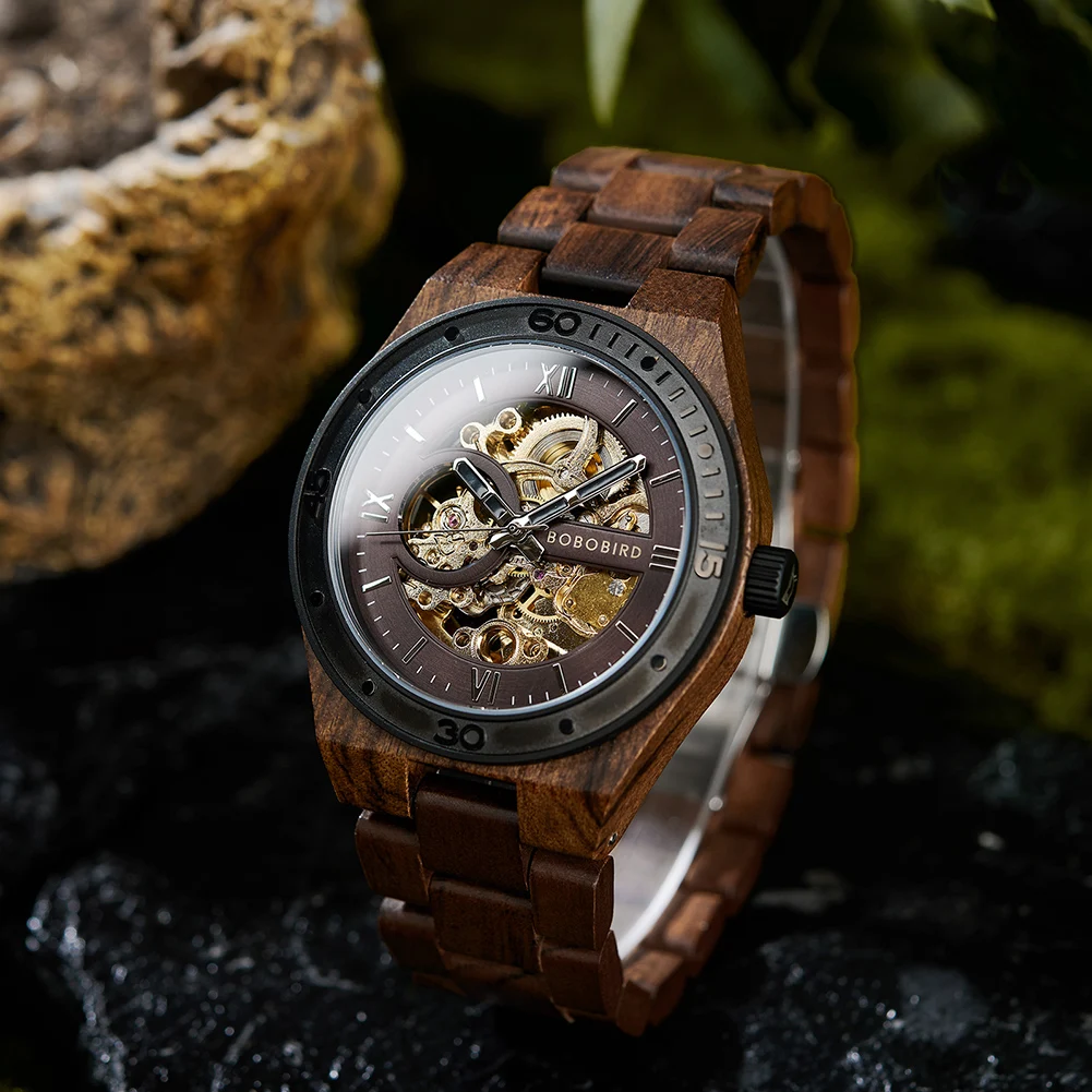 BOBO BIRD Herren Automatik Uhren Luxus hölzerne hohle mechanische Uhr Mode männlich Uhr Unterstützung kundenspezifische Dropshipping