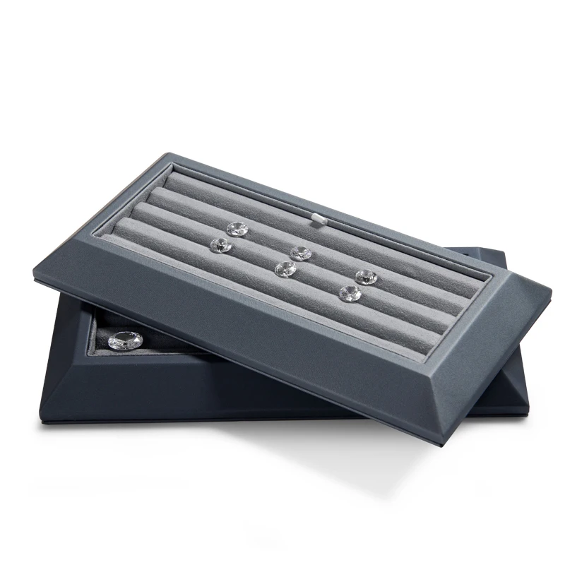 Oirlv Luxury Grey PU Leather Diamond Storage Trays with Microfiber Jewelry Display Stand for Shop Counter