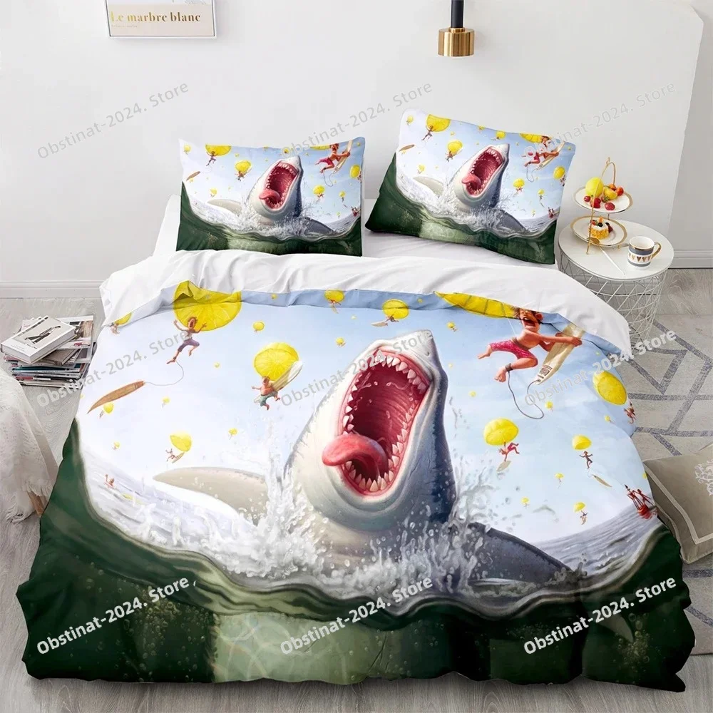 

New Animal Shark Print Bedding Set Single Twin Full Queen King Size Ocean Overlord Bed Set Aldult Kid Bedroom Duvet cover Sets