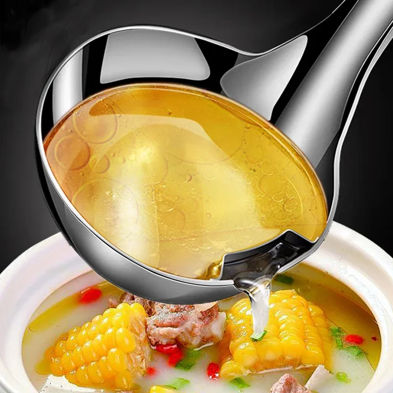 

1/5PCS Stainless Steel Soup Fat Oil Separator Long Handle Spoon Soup Colander Food Grade Drinking Soup Spoon Kitchen Tableware