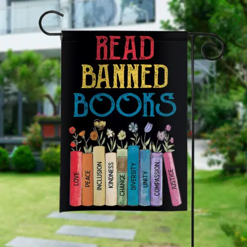 Read Banned Books Garden Flag, Protest Flag Resist Flag Equality House Banner