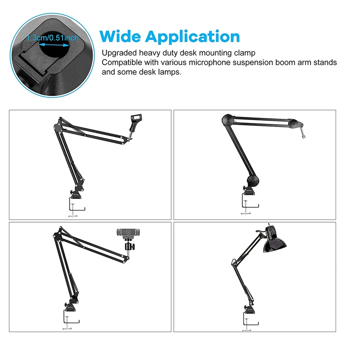 Heavy-Duty Table Mount Clamp, C Mounting Clamp Holder with Headset Hook Hanger for Microphone Suspension Boom Arm Stand