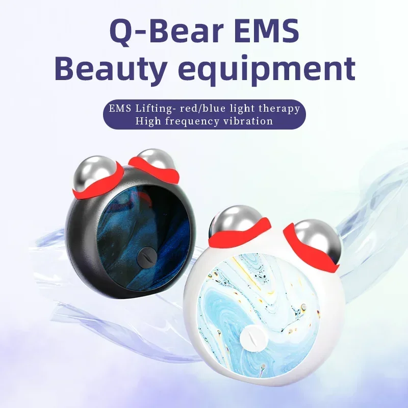 EMS Mini Microcurrent Facial Device Handheld Q-Bear Electric Massage Roller LED Therapy Vibration Beauty Device for Skin Care