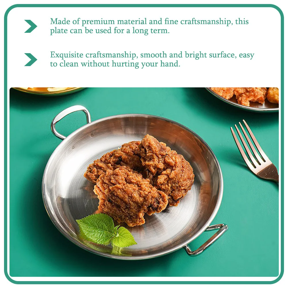 

Stainless Steel Sea Food Holder Double Handle Serving Plate For Fried Chicken Pizza Snacks Fruits Desserts Kitchen Gadget