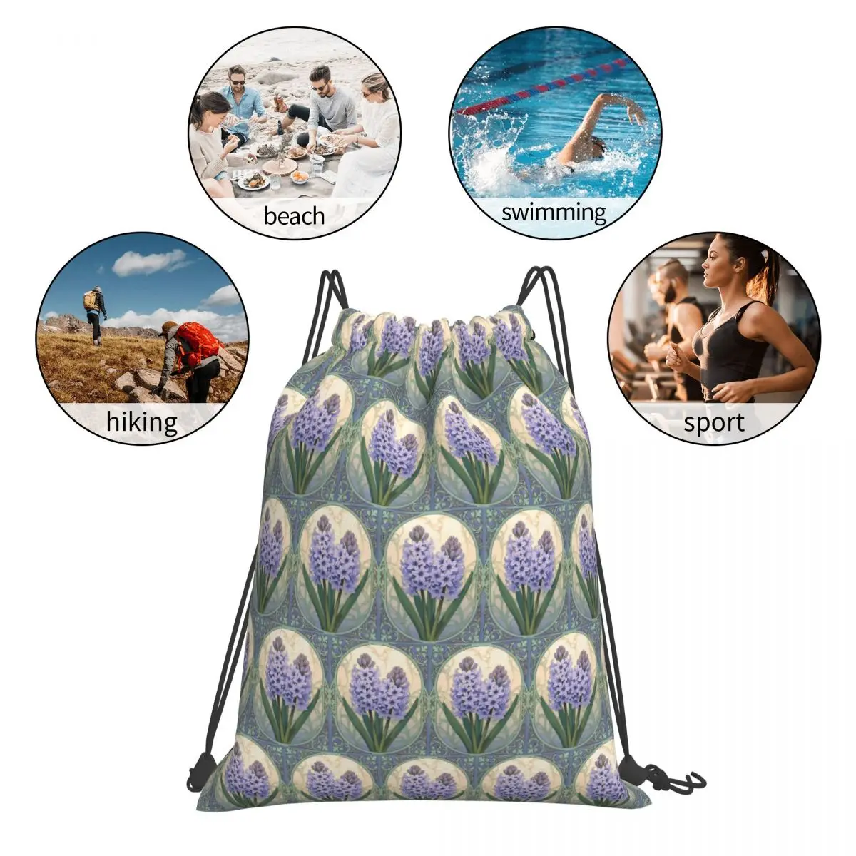 Sonbol Bloom Lilac Hyacinth Of Nowruz Backpacks Fashion Drawstring Bags Sports Bag Book Bags for Travel Students view 4