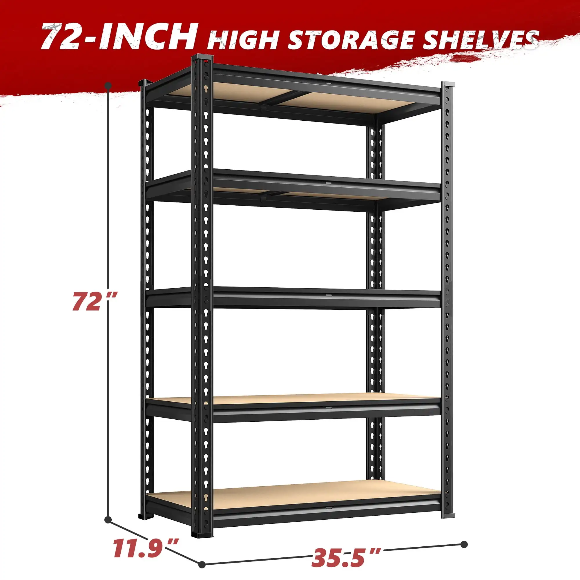2020LBS Storage Shelves 5 Tier Garage Shelving Heavy Duty Adjustable Shelf Units for Warehouse Pantry Closet,35.5"Lx11.9"Wx 72"H image 3
