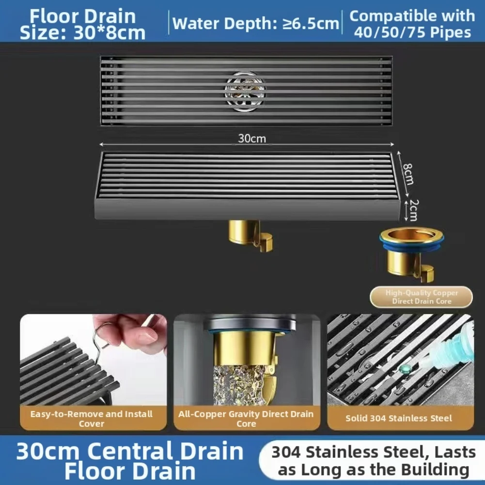Long Floor Drain 304 Stainless Steel with Efficient Drainage and Isolation Features Compatible with Most Plumbing Pipes