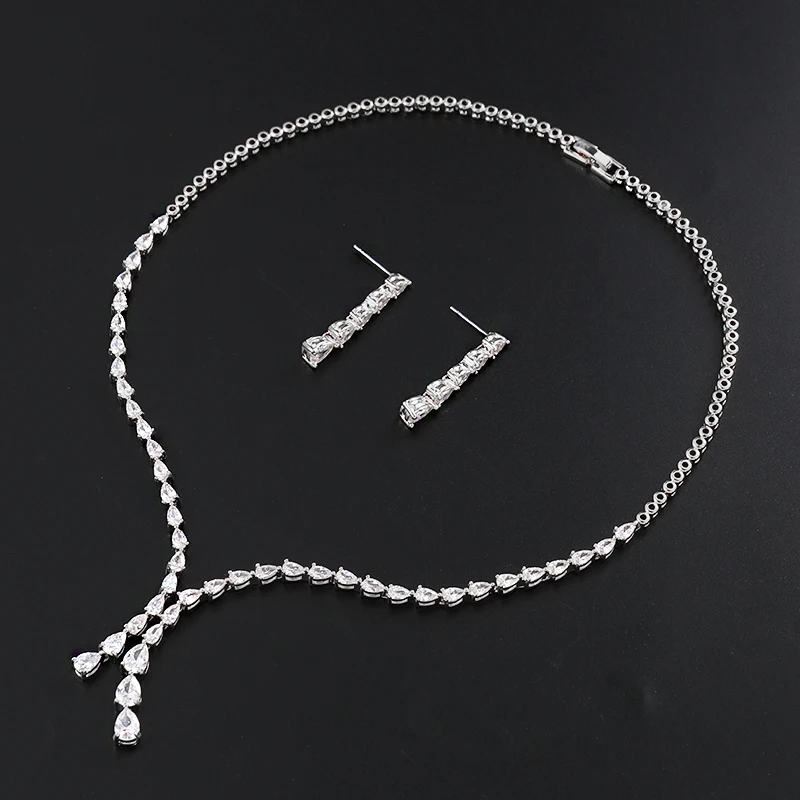 WEIMANJINGDIAN Brand New Arrival High Quality Teardrop Cubic Zirconia CZ Necklace and Earring Elegant Wedding Bridal Jewelry Set