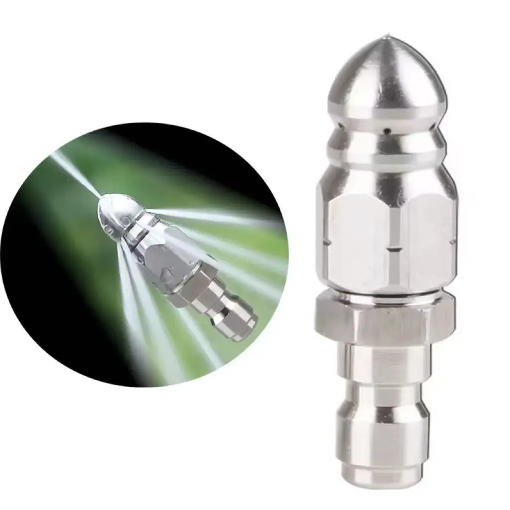 Drain Cleaning Nozzle 1 4 Quick Connect Stainless Steel One Front Jet Six Rear Jets for Powerful Drain Maintenance