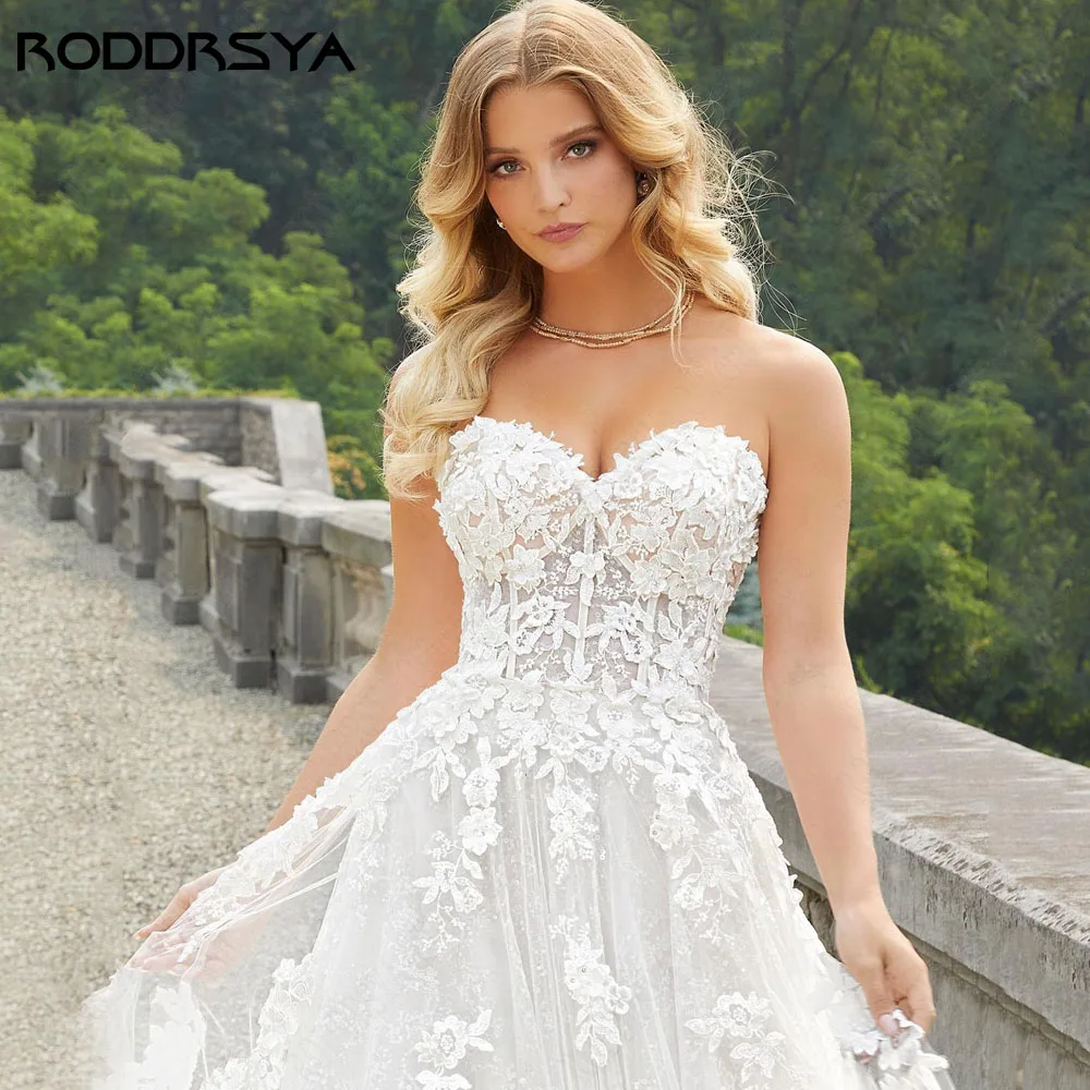 RODDRSYA Off Shoulder Lace Wedding Dresses For Woman Sweetheart Applique Bride Party Dress A-Line Sweep Train Robe De Mariage