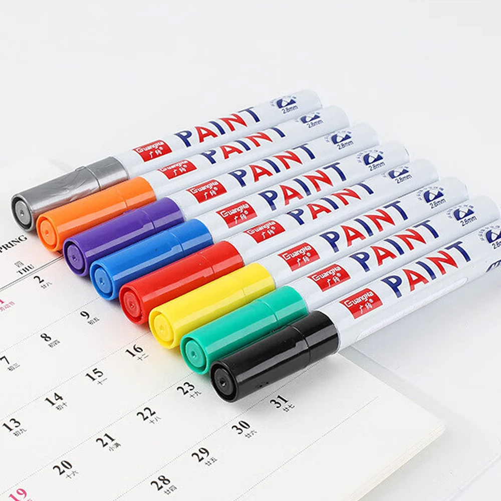 1–12 Stück weißer Permanent-Lackstift, bunte Reifenmarker, Gummi, Auto-Reifenprofil-Marker, Stifte, schnell trocknend, wasserdicht, für Metallfelsen – Detail 4